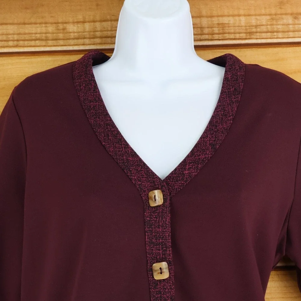 Coldwater Creek Blazer Jacket Womens Size PM Maroon Poly Blend‎ Shoulder Pads